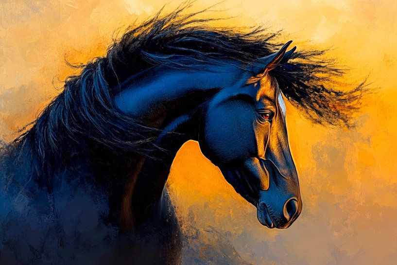 Black horse in golden light by Poster Art Shop