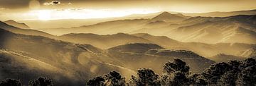 Panorama mountain range Sierra de Grazalema with fog near Ronda Andalucia Spain by Dieter Walther