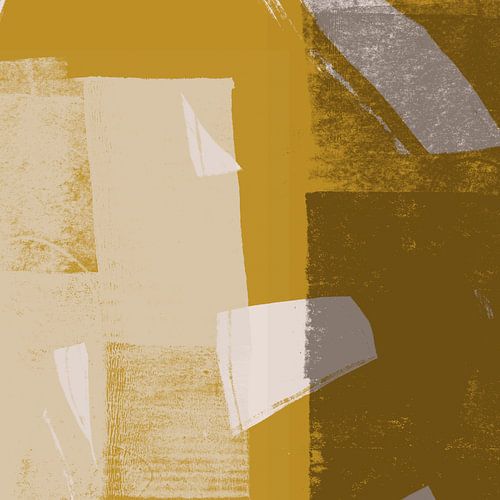 Abstract schilderij in oker, wit en grijs II