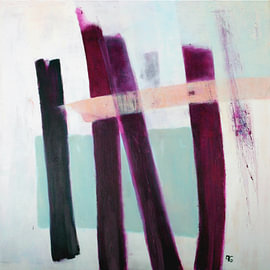 Losgelöst - Minimalistisches abstraktes Kunstwerk in Violett und Bordeauxtönen von Anita Gewald