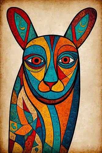 Kleurrijke kubistische kat kunstwerk