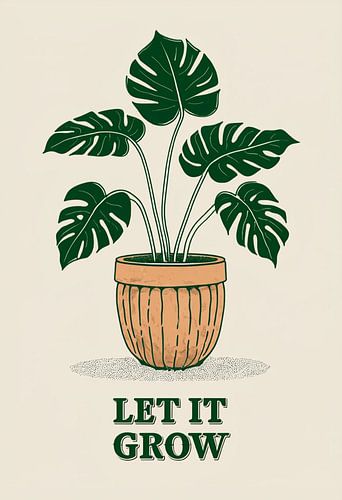 Laat het groeien - Minimalistische Monstera Plant Pot Kunst