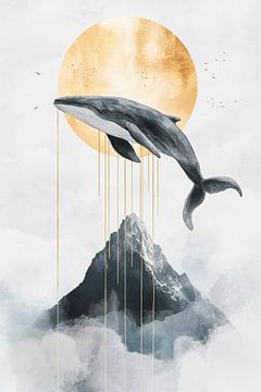 Wal über Berggipfel – Traumhaft und klar von Poster Art Shop