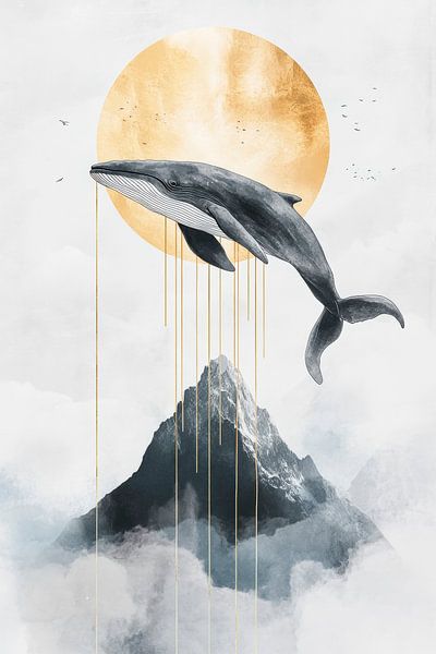 Whale over mountain peaks - dreamlike and clear by Poster Art Shop