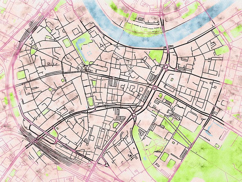 Karte von Dresden centrum im stil 'Soothing Spring' von Maporia