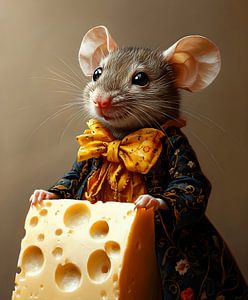 Mausporträt mit einem Stück Käse