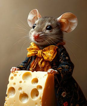 Portrait de souris avec un morceau de fromage