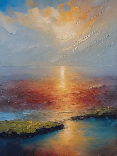 De kustlijn, zonsondergang