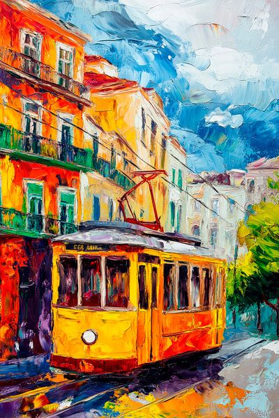 Yellow tram dream - lively and colourful by Poster Art Shop