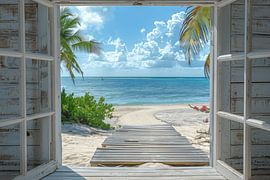 Fensterblick auf tropischen Strand von Poster Art Shop