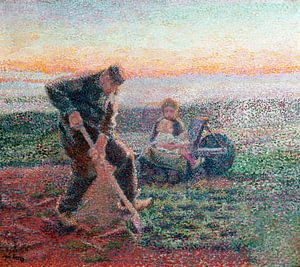 Grabender Bauer mit Frau und Kind auf Schubkarre, Jan Toorop, 1888