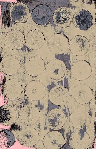 Moderne abstracte geometrische kunst in neonroze, neutraal beige en warm grijs.