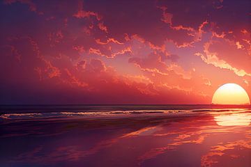 Zonsondergang op het strand behang illustratie van Animaflora PicsStock