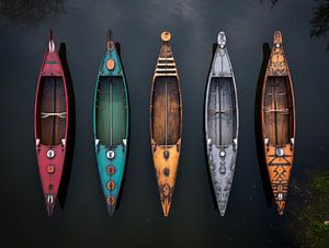 Canoës de différentes couleurs, autochtones américains