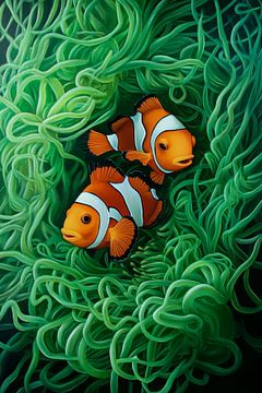 Kleurrijke vissen in een groene zee van Poster Art Shop