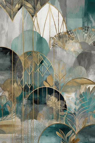 Harmonie in Groene En Gouden Vormen