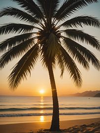 Palme im Sommer Sonnenuntergang Urlaub Strand von Markus Gann