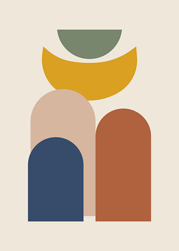 Abstract minimalist arches and crescent shapes in muted colors