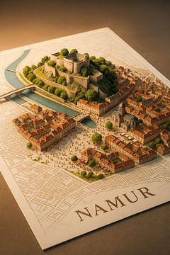 Namur Zitadelle Festung 3D Karte - Historische Wallonie Kunstdruck von Travel Shop