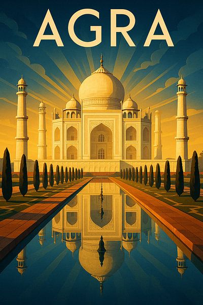 Agra Eternal Majesty – Art Deco Taj Mahal Poster by Travel Shop