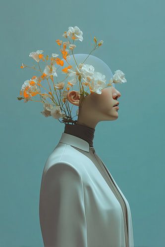 surrealistisch portret vrouw met bloemen