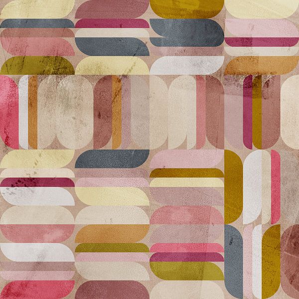 Abstract geometric art in retro style. Purple, ochre, pink, white, blue. by Dina Dankers