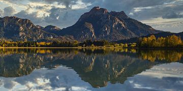 Forgensee en kasteel Neuschwanstein van Walter G. Allgöwer