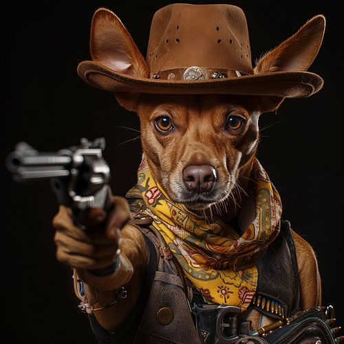 Cowboy-Hund mit Gewehr