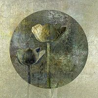 Tulpen op metaal. Groen, brons en zilver.