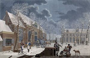 Willem Hendrik Hoogkamer, Paysage de neige avec des soldats parlant à des civils au siège de Naarden sur Atelier Liesjes