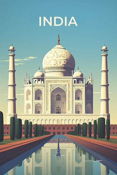 Retro reisposter Taj Mahal India van True Nature Art
