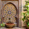 Orientalischer Brunnen mit farbenfrohem Mosaik von But First Framing