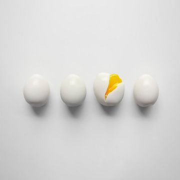 4 Eieren, 1 Gebarsten van M DH
