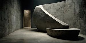 Gebogene Betonskulptur im stillen Raum