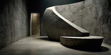Gebogen betonnen sculptuur in een rustige ruimte van Klaus Tesching - Art-AI