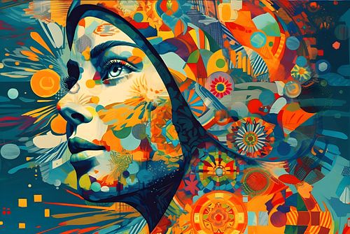 Vrouw, profiel, perfect gezicht, meetkunde, heldere kleuren