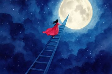 Red dress towards the full moon by Art & Soul Creations