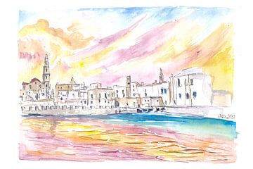 Ansicht von Monopoli Italien mit altem Hafen in spektakulärem Sonnenlicht von Markus Bleichner