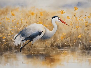 The crane watercolour by Jolique Arte