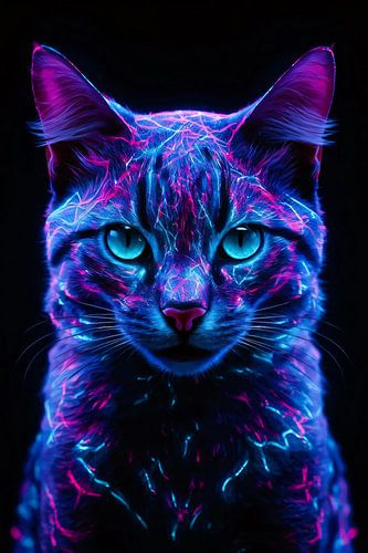 Adembenemend neon kat portret in kleuren