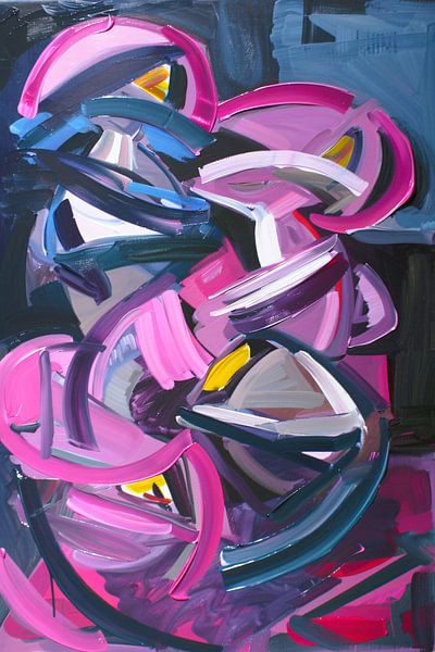 Dynamisch abstract schilderij met levendige kleuren van Art & Soul Creations