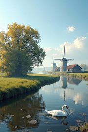 Zwaan aan het Kanaal bij Hollandse Molens van Kleurenrijk