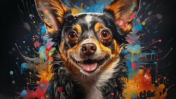 Gemälde eines Chihuahua-Hundegesichts mit bunten Farbspritzern von Animaflora PicsStock