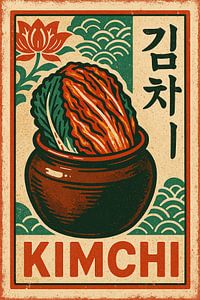 Retro Kimchi Poster – Korean Fermented Cabbage Pop Art Print