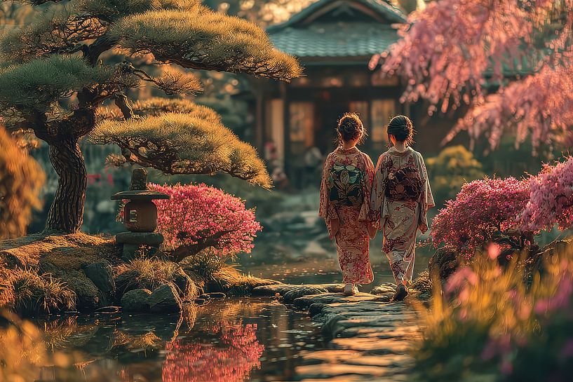 picturesque Japan Geisha in garden by Egon Zitter