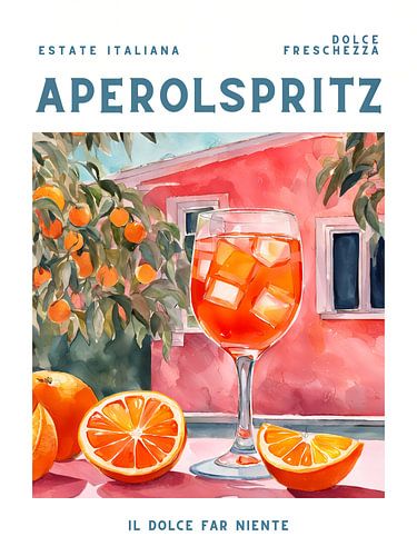 Aperol Spritz, poster style, watercolour by Kim Karol / Ohkimiko