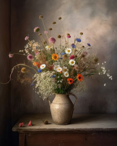 Landelijk en sfeervol stilleven met veldboeket van Studio Allee