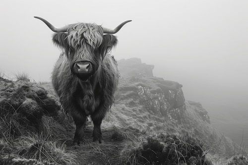 Schotse Hooglanders Mystieke zwart-wit fotokunst voor natuurliefhebbers