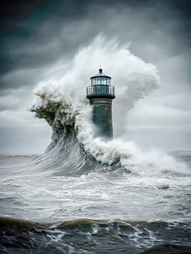 Torenwachter in de razende storm van Klaus Tesching - Art-AI