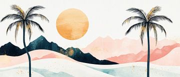 Coucher de soleil tropical avec palmiers sur Poster Art Shop